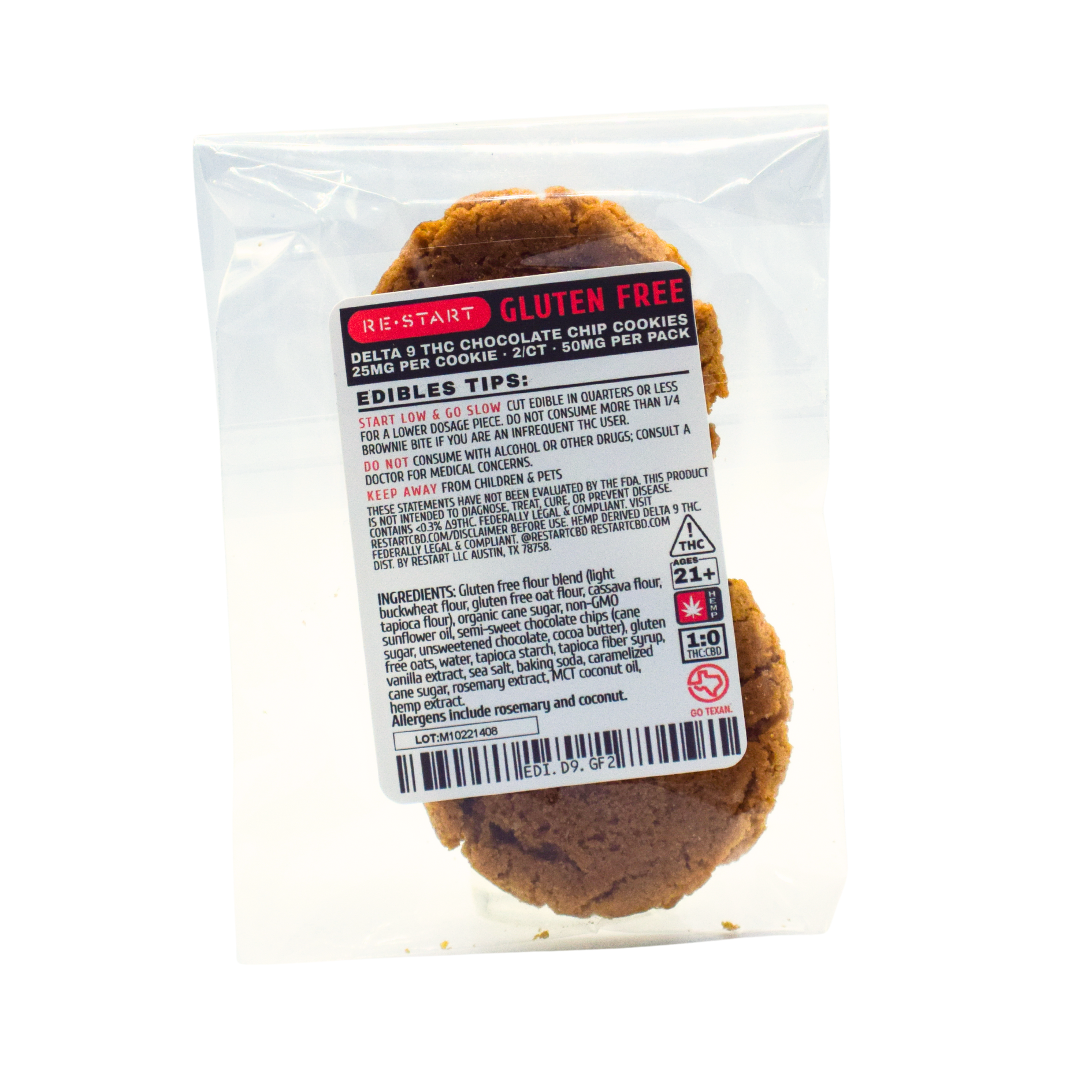 Delta 9 THC 25MG Gluten Free Chocolate Chip Cookies (2-ct 50MG)